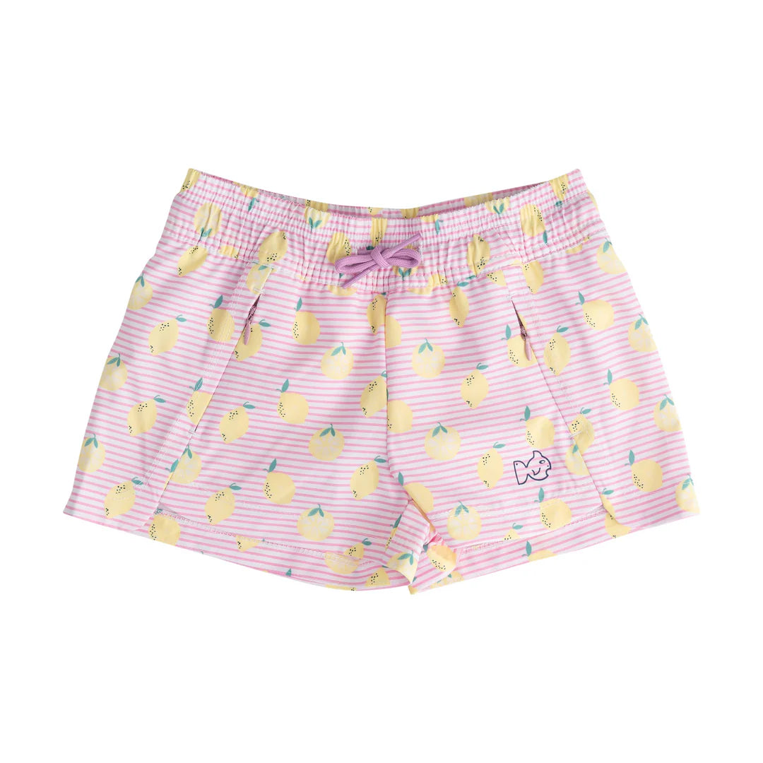 Girls Beach Cruiser Shorts Pink Frosting Lemon Stripe