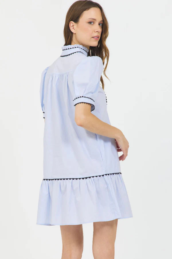 Rigrag Trim Dress - Sky