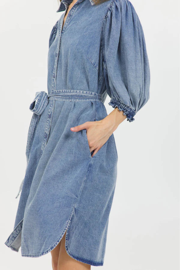 Puff Sleeve Dress - Denim