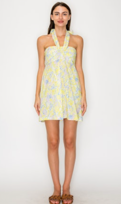 Lemon Breeze Halter Dress
