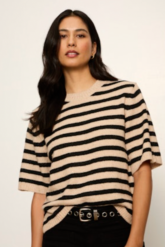 Perfect Sequin Sweater Tee - Hazelnut/Black Stripe
