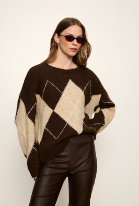 Argyle Crew Sweater - Espresso Martini