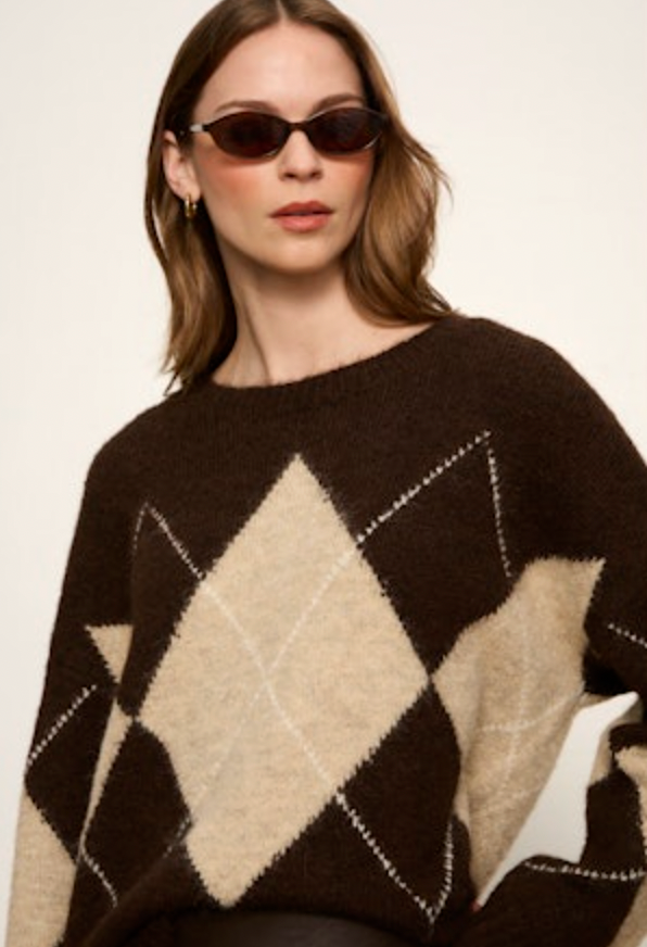 Argyle Crew Sweater - Espresso Martini