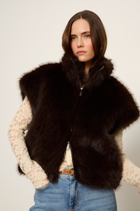 Silky Fur Vest - Espresso Martini