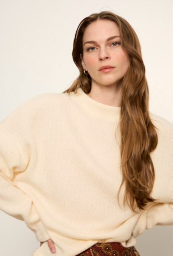 Ribbed Dolman Sweatshirt - Bone