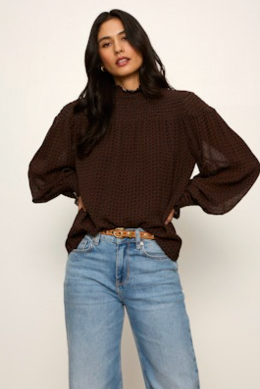 Ellie Smocked Popover - Espresso