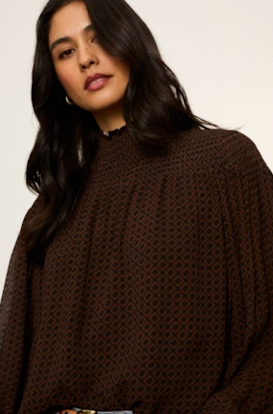 Ellie Smocked Popover - Espresso