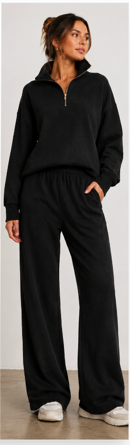Double Zip Funnel Neck Pullover - Heather Black