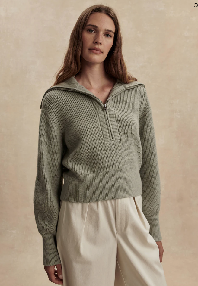 Maura Half Zip Rib Knit - Agate Grey