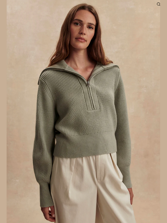 Maura Half Zip Rib Knit - Agate Grey