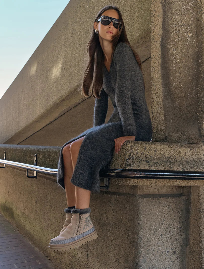 Setsu Floral Suede Ankle Boot - Grey