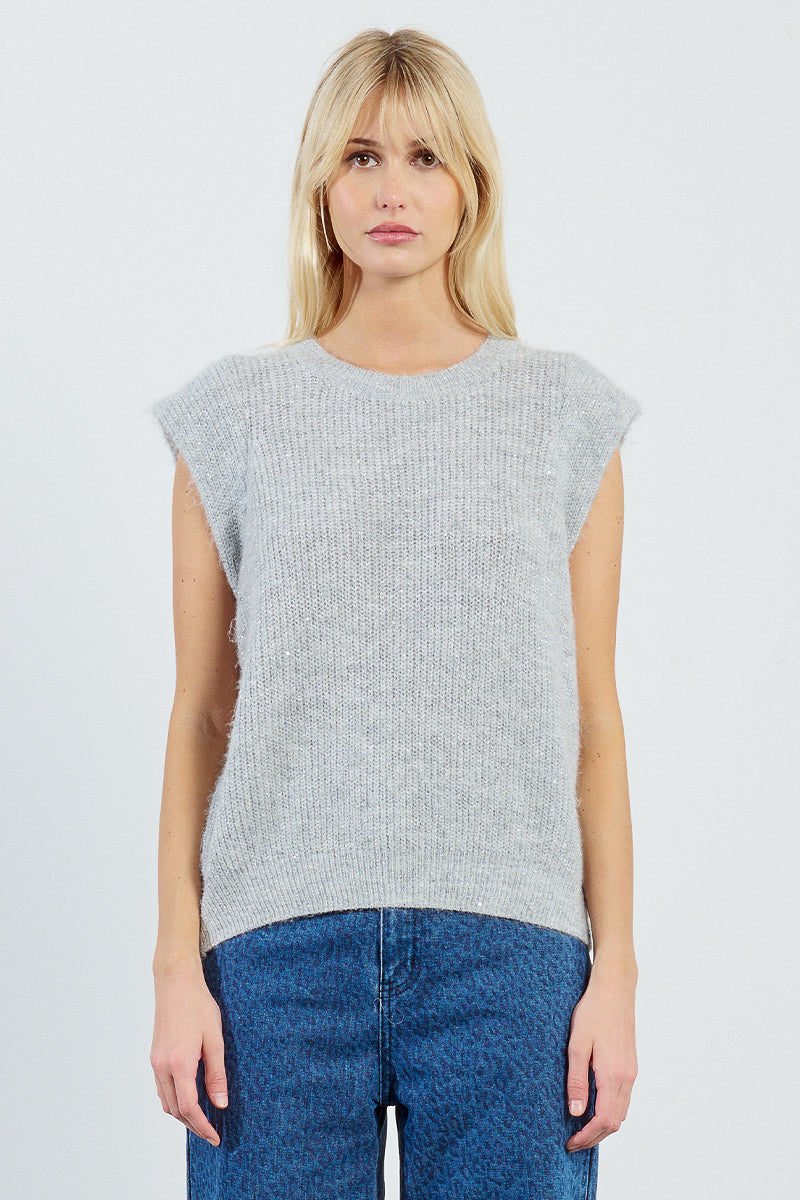 Knitted Sleeveless Sweater - Light Grey