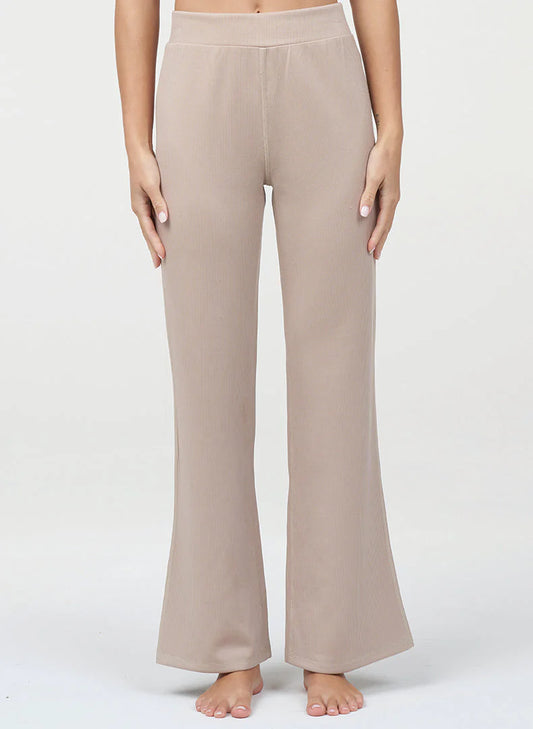 Almond Ultraluxe Rib Flare Pant - Luxe Ribbed Fabric & Modern Flare