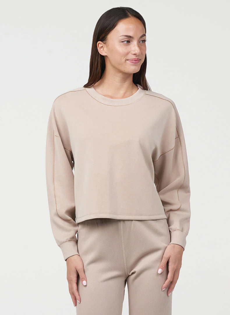 Ultraluxe Rib Inset Pullover - Almond: Cozy, Elegant & Stylish