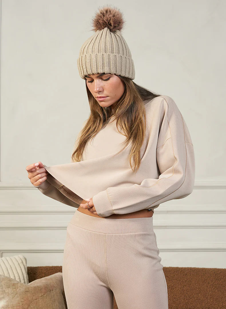 Ultraluxe Rib Inset Pullover - Almond: Cozy, Elegant & Stylish