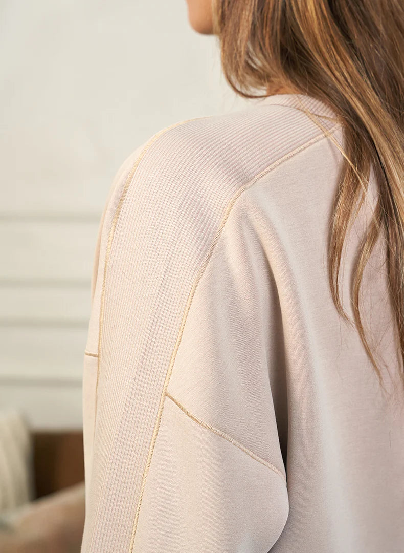 Ultraluxe Rib Inset Pullover - Almond: Cozy, Elegant & Stylish