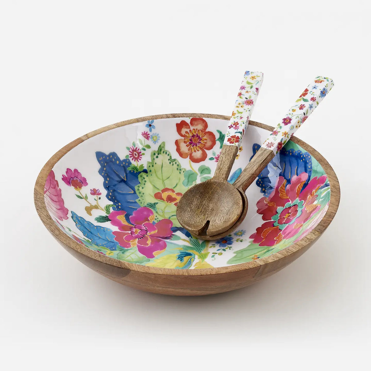 Tobacco Leaf Enamel Salad Bowl w/Utensils