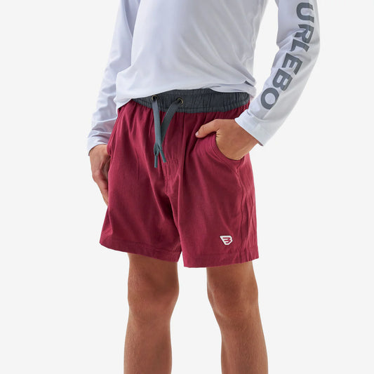 Youth Athletic Shorts - Heather Cardinal/ Vintage Camo Pocket