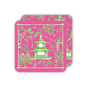 Green and Pink Pagoda Pattern DieCut Coaster