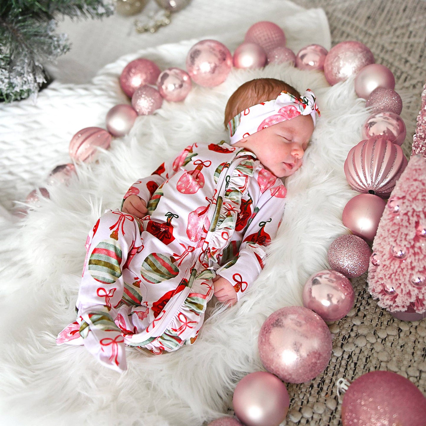 Kit Ornaments Ruffle Zip Christmas Ruffle  bamboo baby one piece outfit