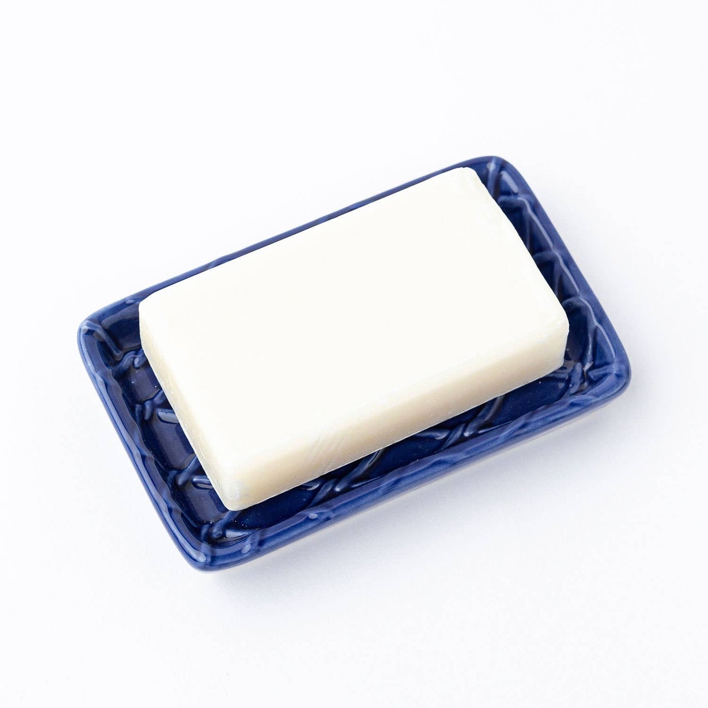Textured Ceramic Soap Dish in Navy Blue