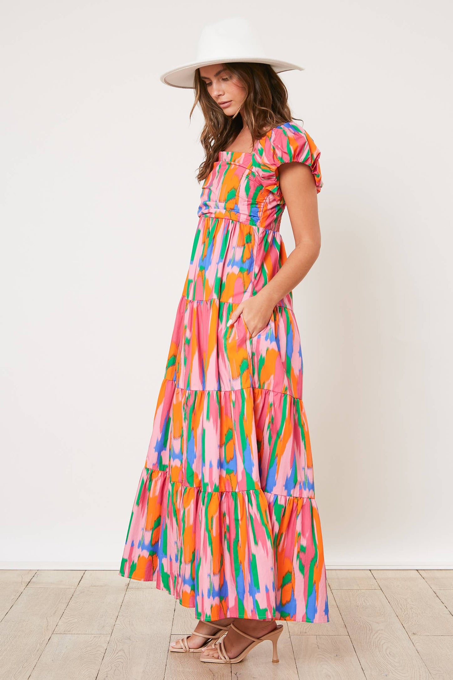 Brush Print Midi Dress