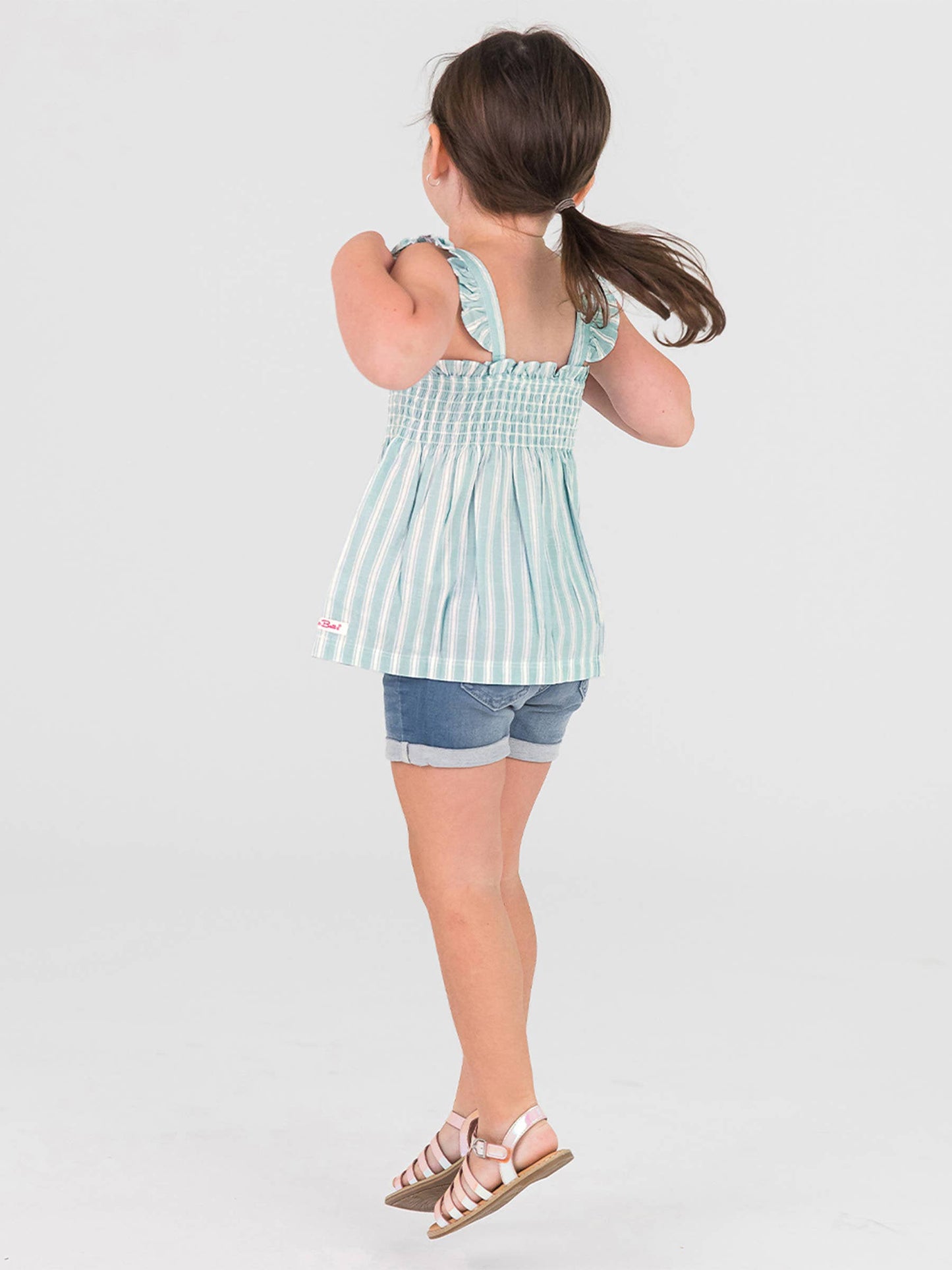 Girls Retro Stripe Smocked Woven Tank Top