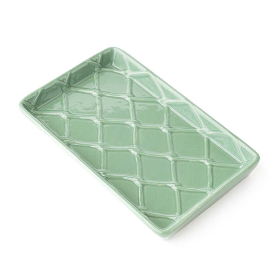Green Textured Ceramic Guest Towel Holder Tray