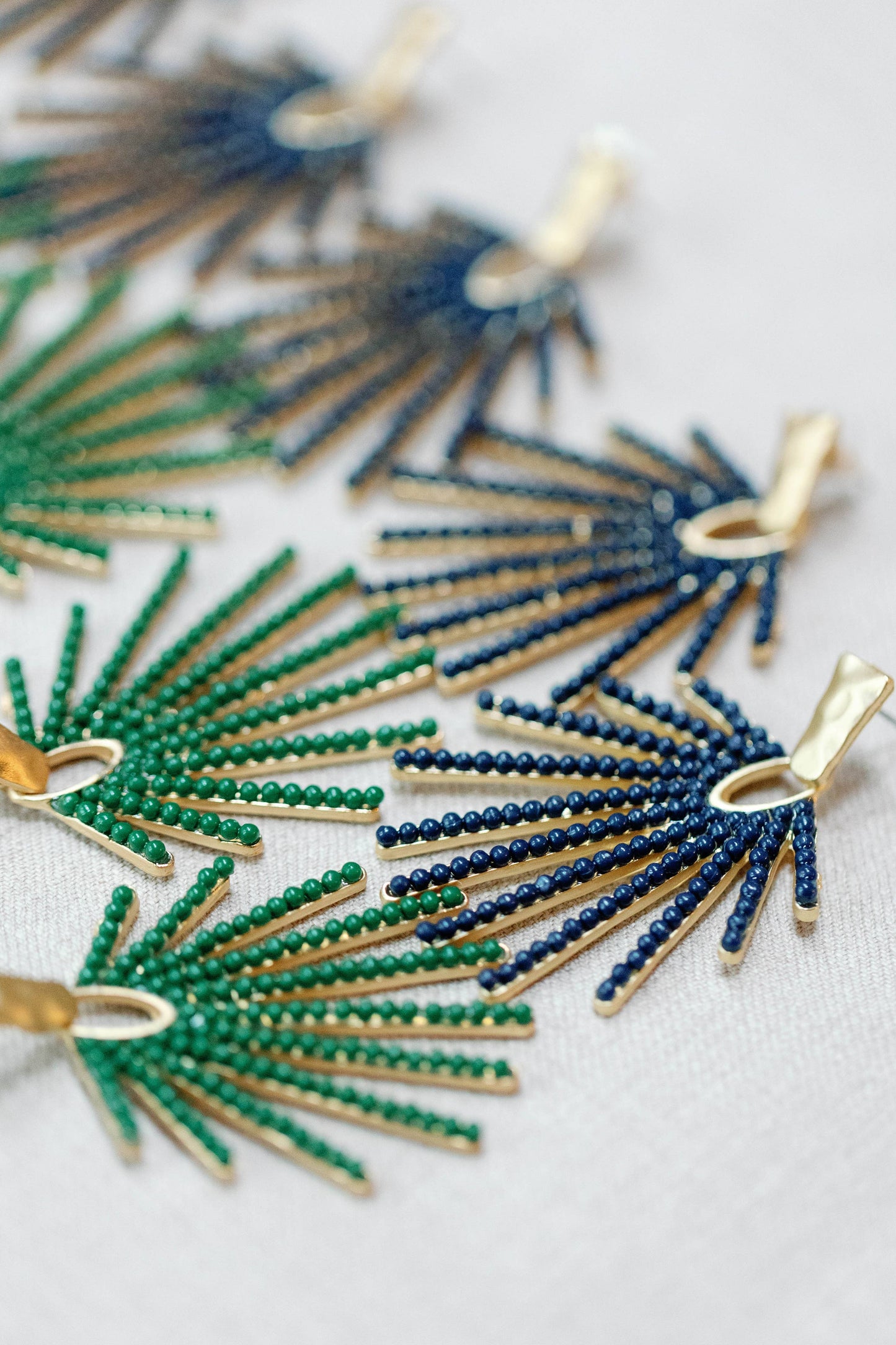 Navy Sunburst Statement Drop Earrings