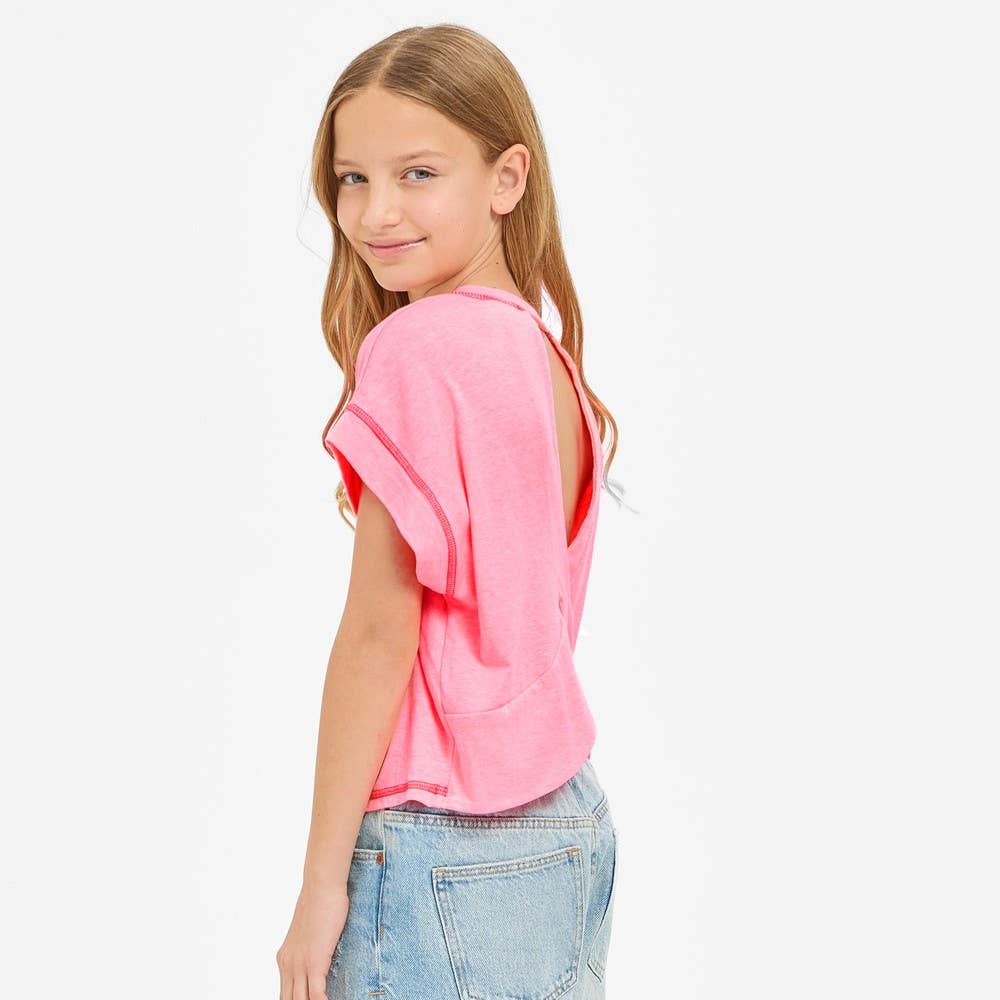 Pink Overlap Open Back Reverse Stitched Top