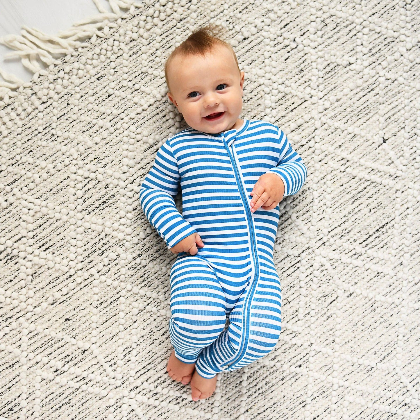 Cooper Blue Ribbed ZIP Bamboo Striped One Piece 2-Way Zipper