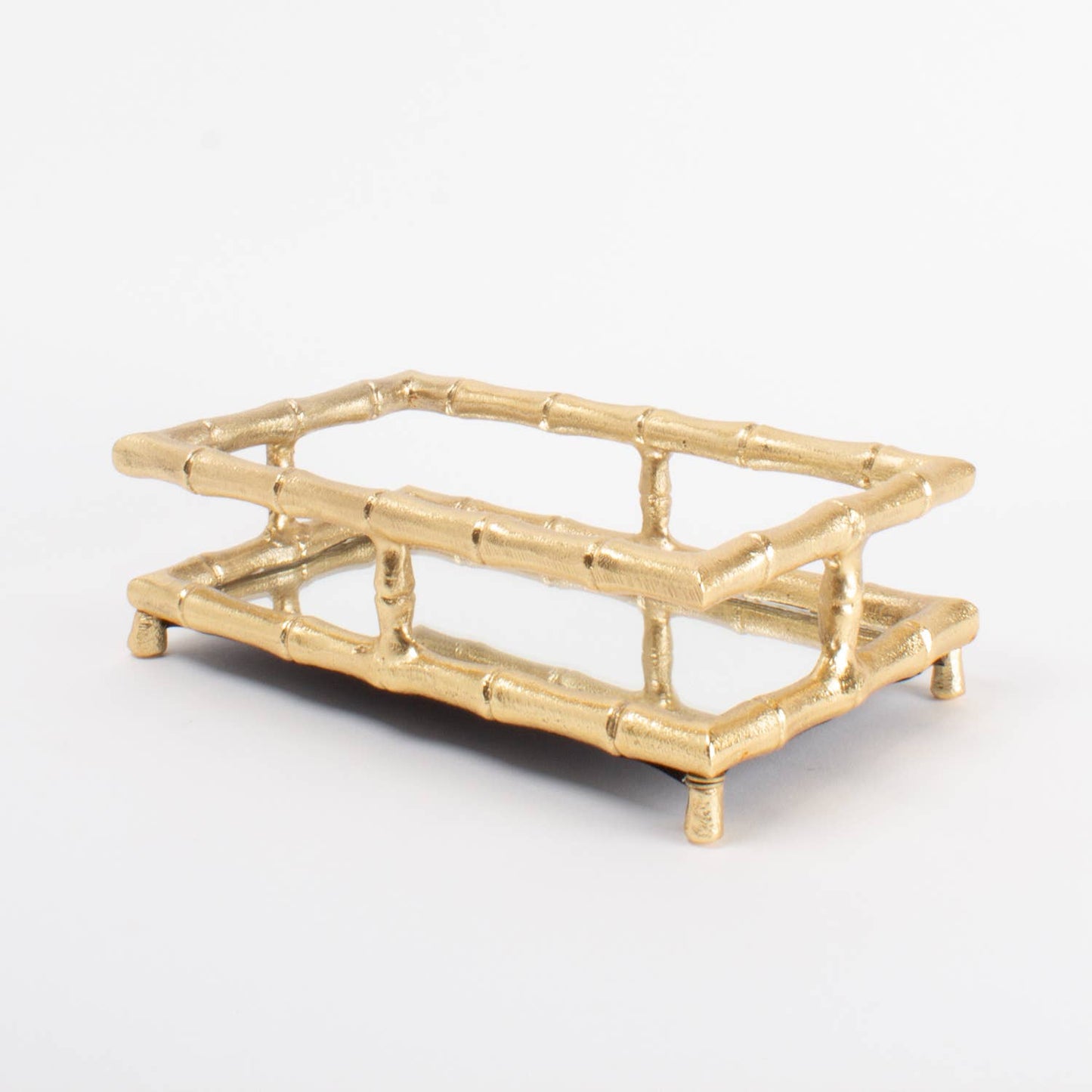 Gold Bamboo Guest Towel Tray with Mirror Base