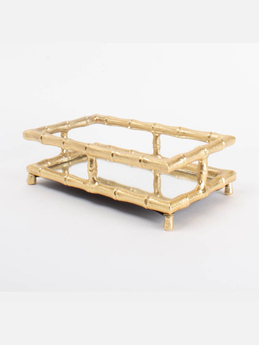 Gold Bamboo Guest Towel Tray with Mirror Base