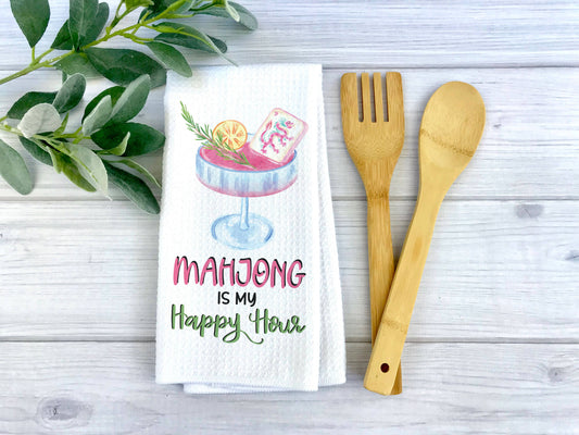 Mahjong Happy Hour Towel, Cocktail Tile Game Decor Hostess