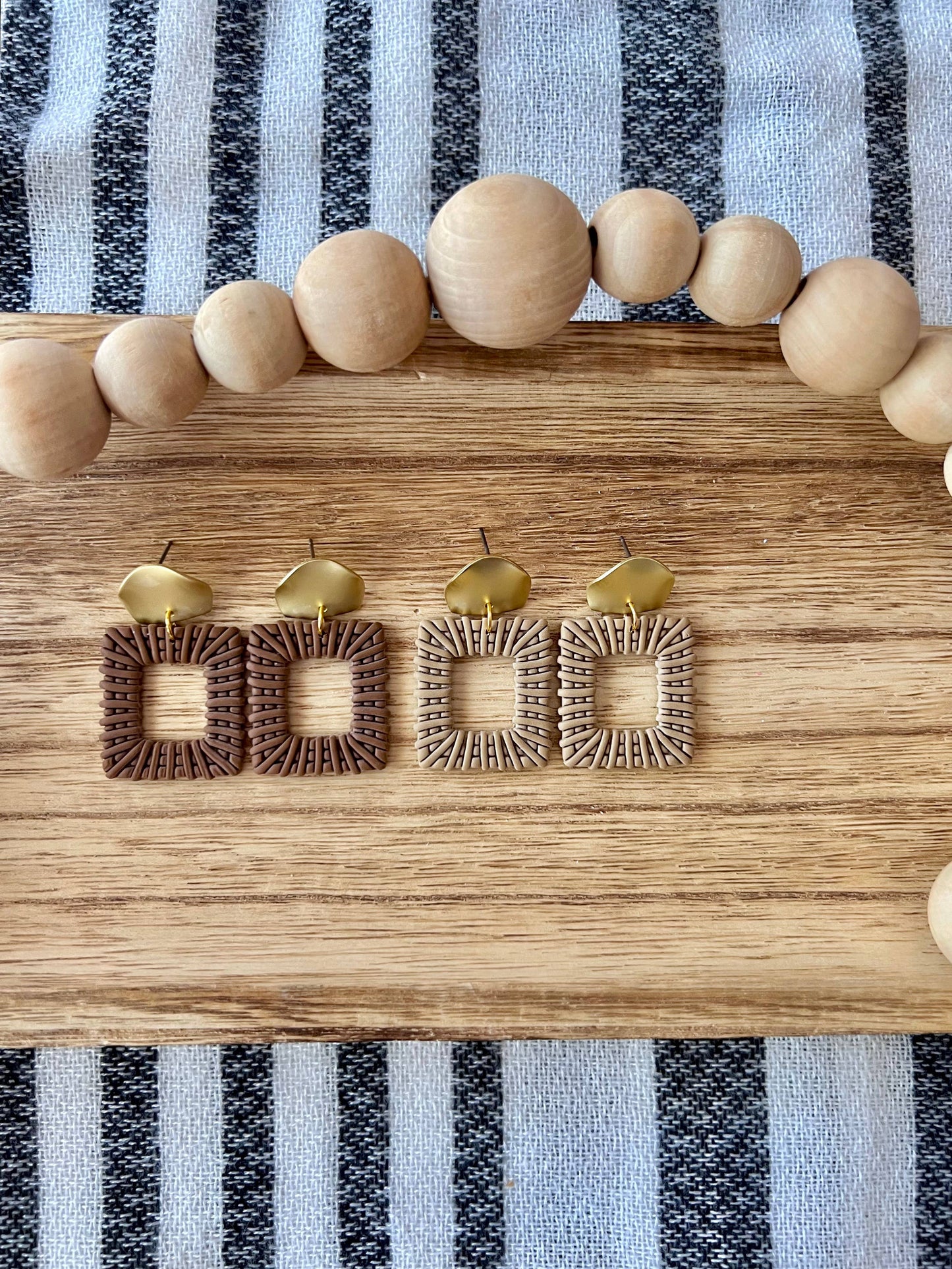 Square Rattan Clay Earrings