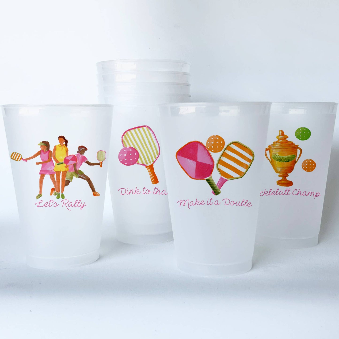 Pickleball Shatterproof 20 oz Plastic Cups; set of 8