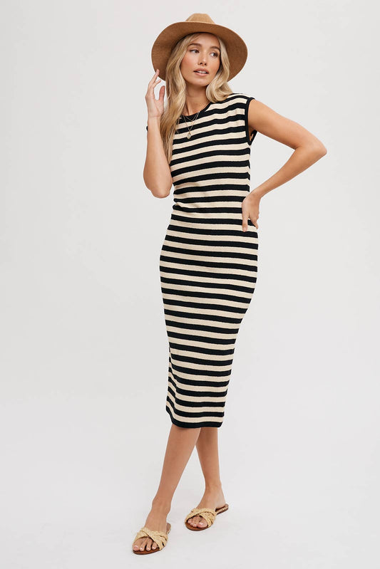 STRIPED CONTRAST TANK MIDI DRESS