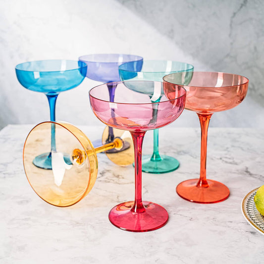 6 Colored Acrylic Champagne Coupes