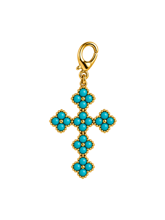 Turquoise Floral Cross Charm