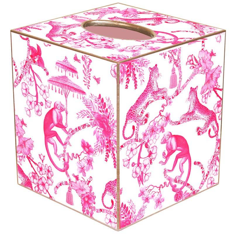 Chic Monkey Toile Pink Tissue Box Cover