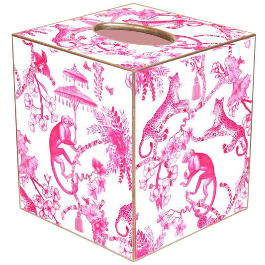Chic Monkey Toile Pink Tissue Box Cover