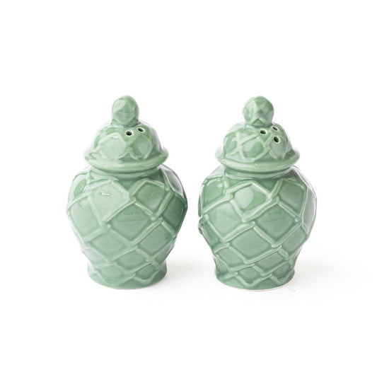 Green Textured Ginger Jar Salt & Pepper Shaker Set