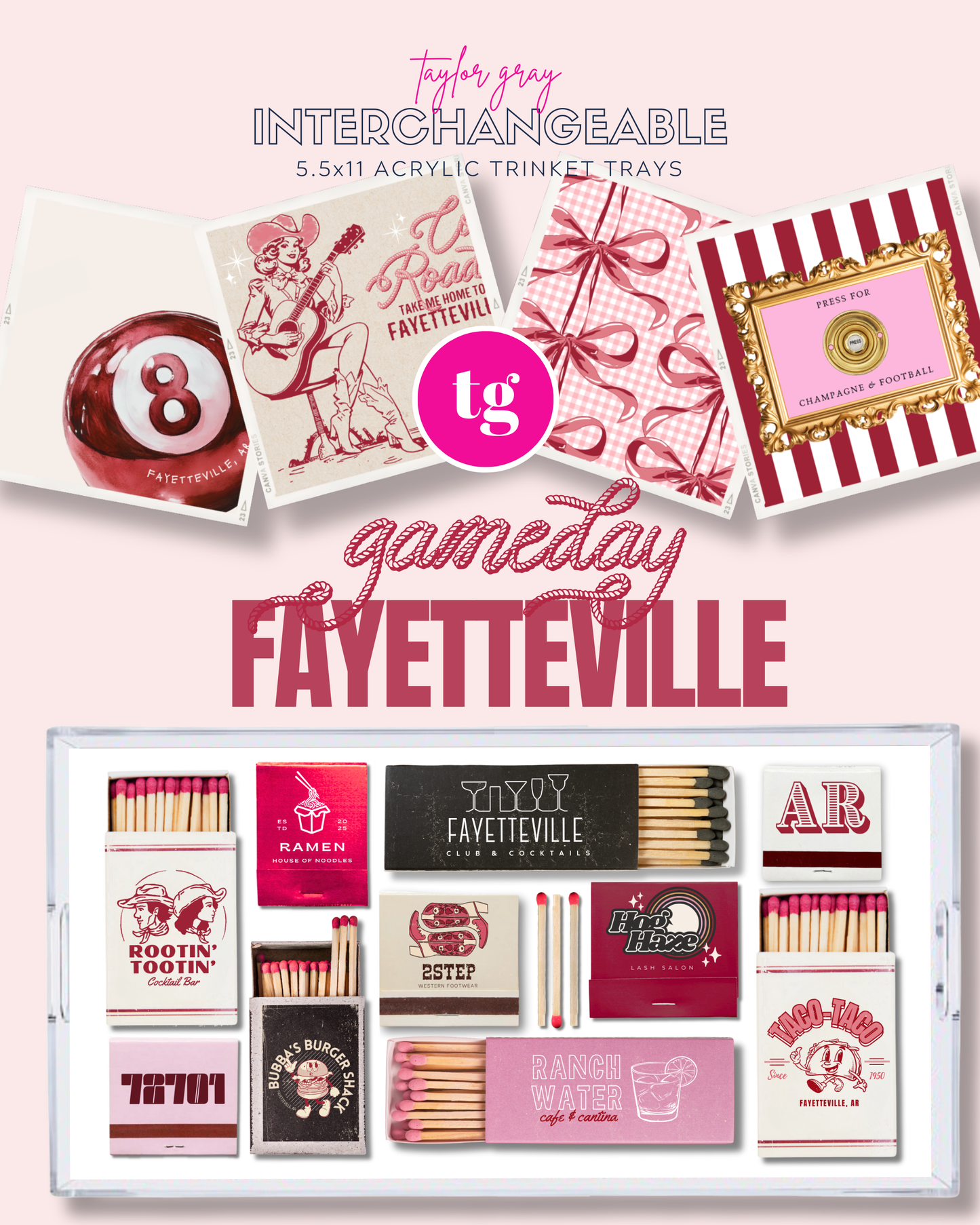 5.5x11 GAMEDAY FAYETTEVILLE trinket tray insert set of 5