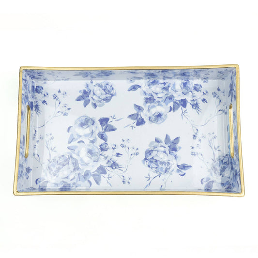 Blue Floral Resin Vanity Tray, 11.25-Inch