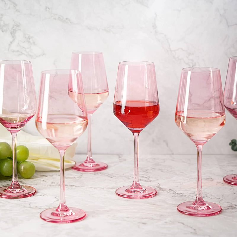 Pink Colored Wine Glass - 12 oz Hand Blown