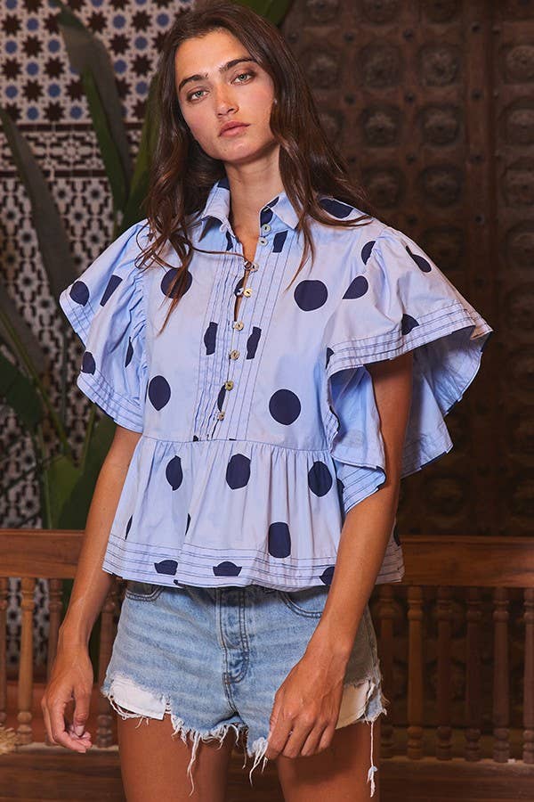 Ruffle Sleeve Polka Dot Top
