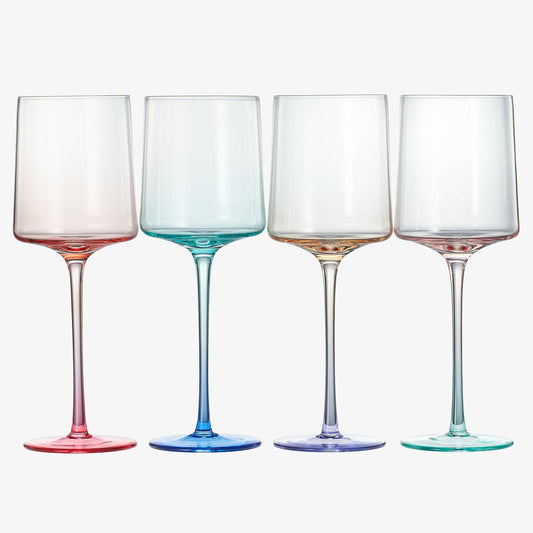 Handblown Colored Two-Toned Crystal Wine Glassware, Set of 4