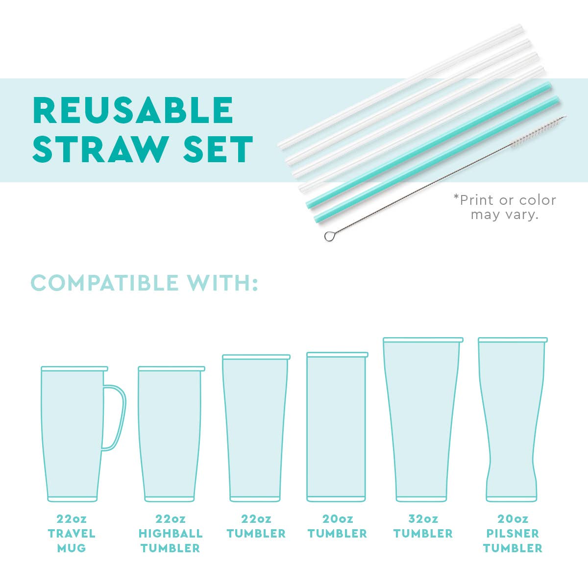 Island Bloom + Mint Reusable Straw Set