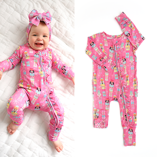 Nadia Nutcrackers RUFFLE ZIP Christmas Bamboo Baby One Piece