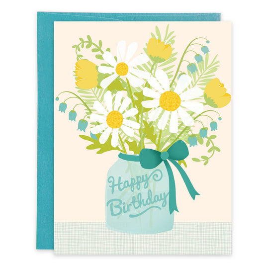 Birthday Greeting Card - Daisy Jar